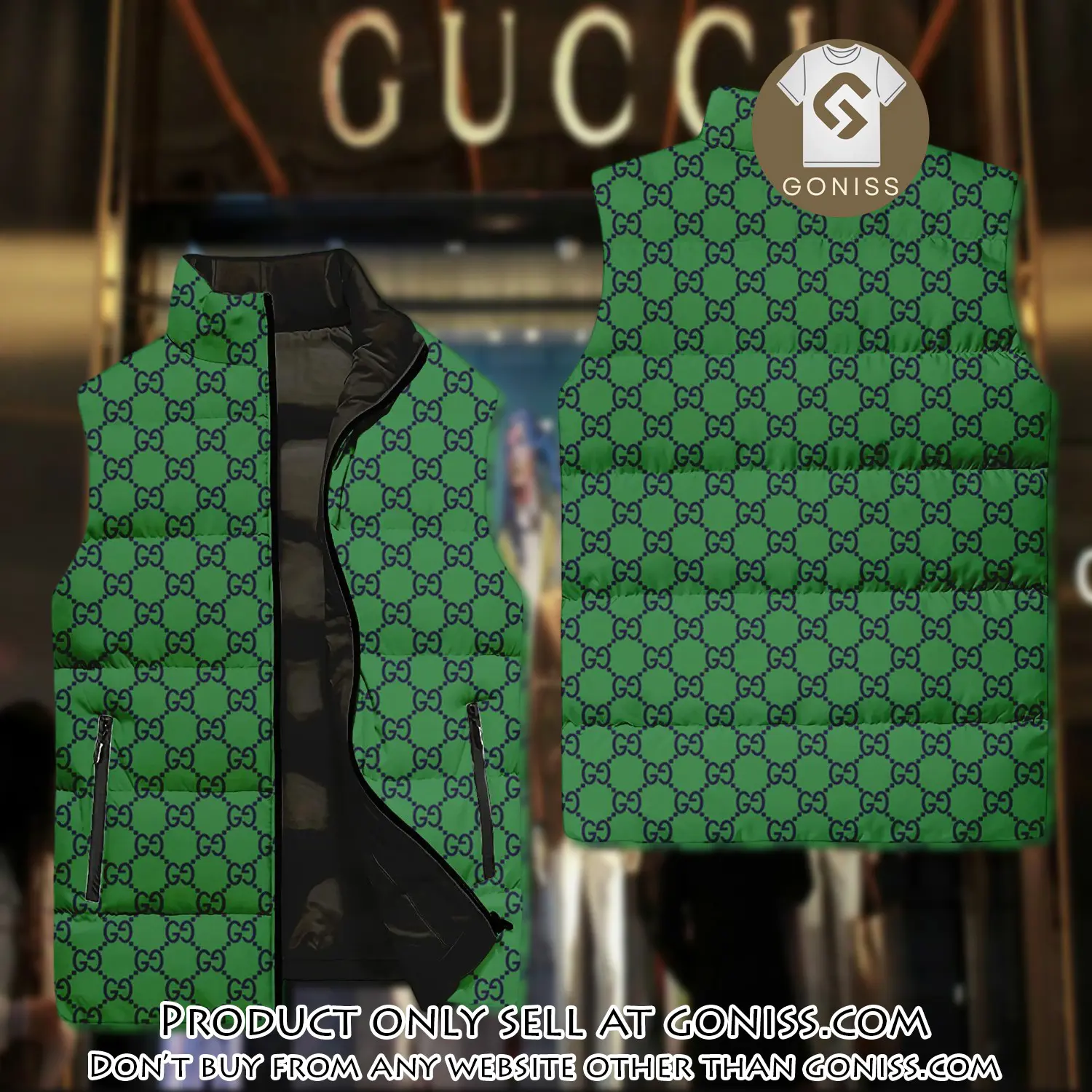 Gucci green luxury brand 3d sleeveless down jacket gn1010809